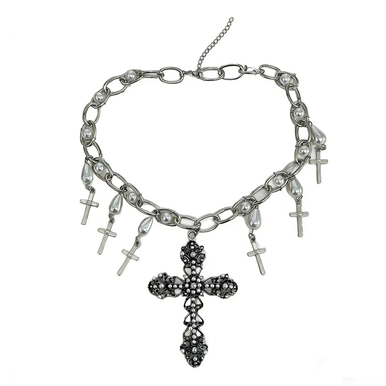 (GOAL)十字架珍珠流蘇項鏈