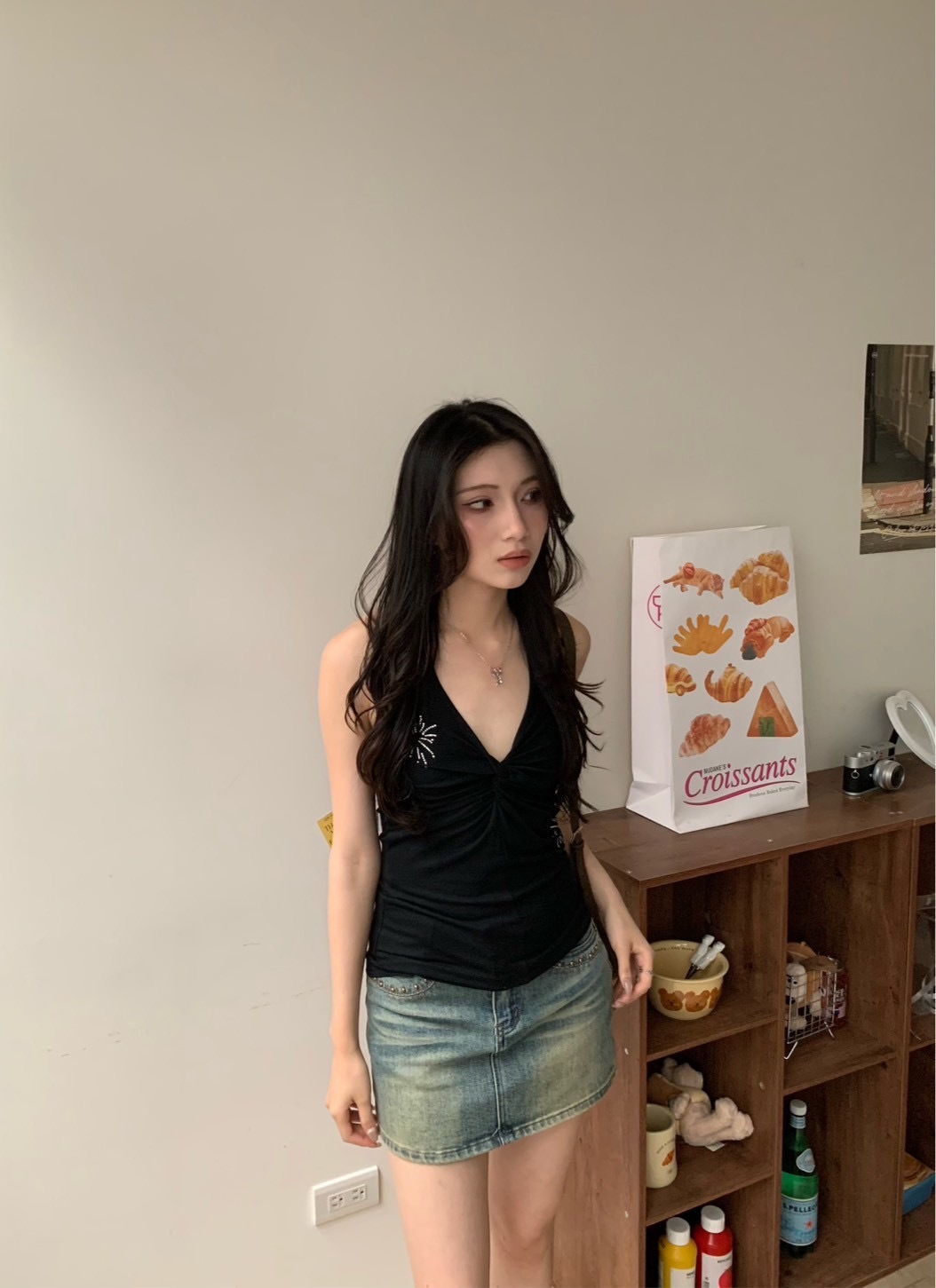 B162美式辣妹扭結掛脖背心