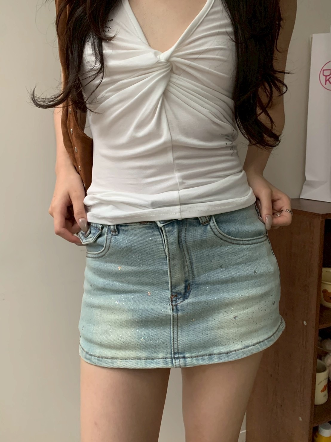 B119美式燙鑽褲裙