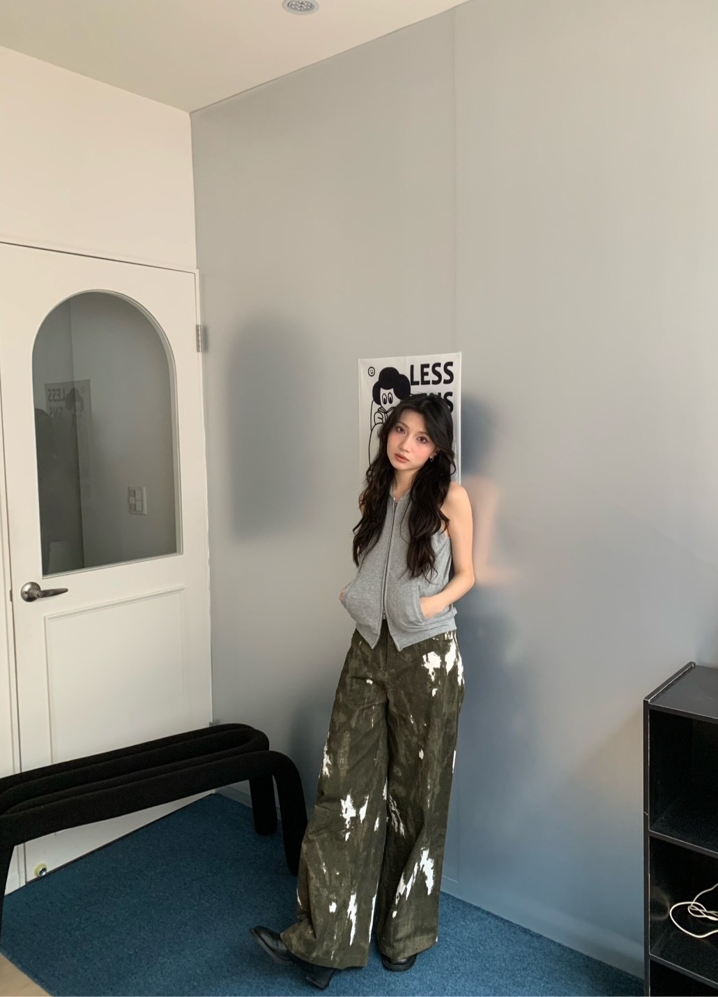 B128潑漆造型闊腿褲