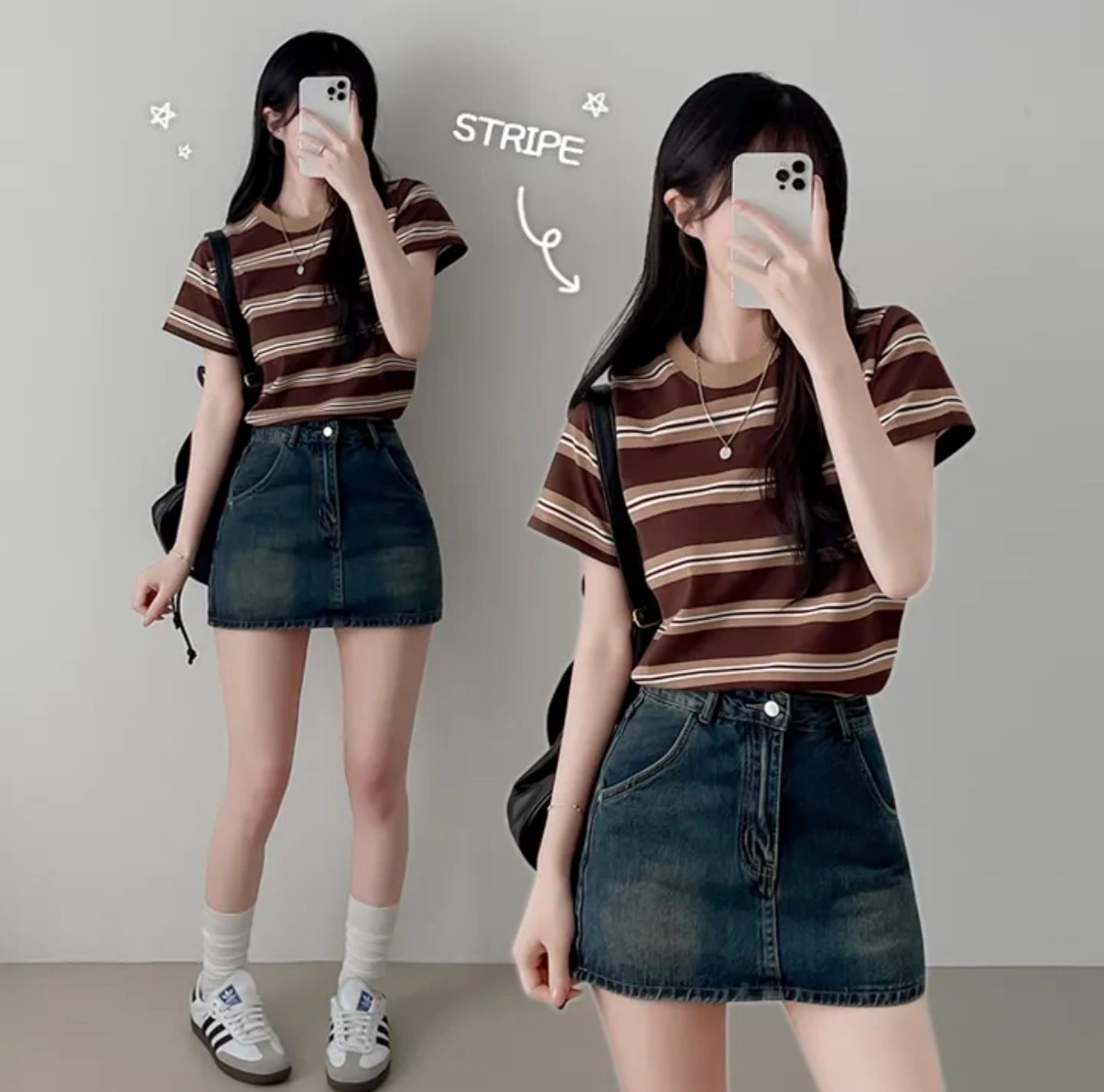 【優惠價預訂】韓國撞色包邊粗幼間條短袖TEE（4色）