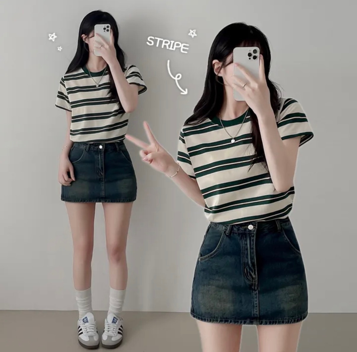 【優惠價預訂】韓國撞色包邊粗幼間條短袖TEE（4色）