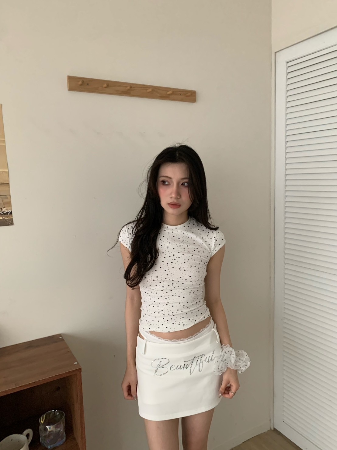 B148溫柔點點合身彈性短袖