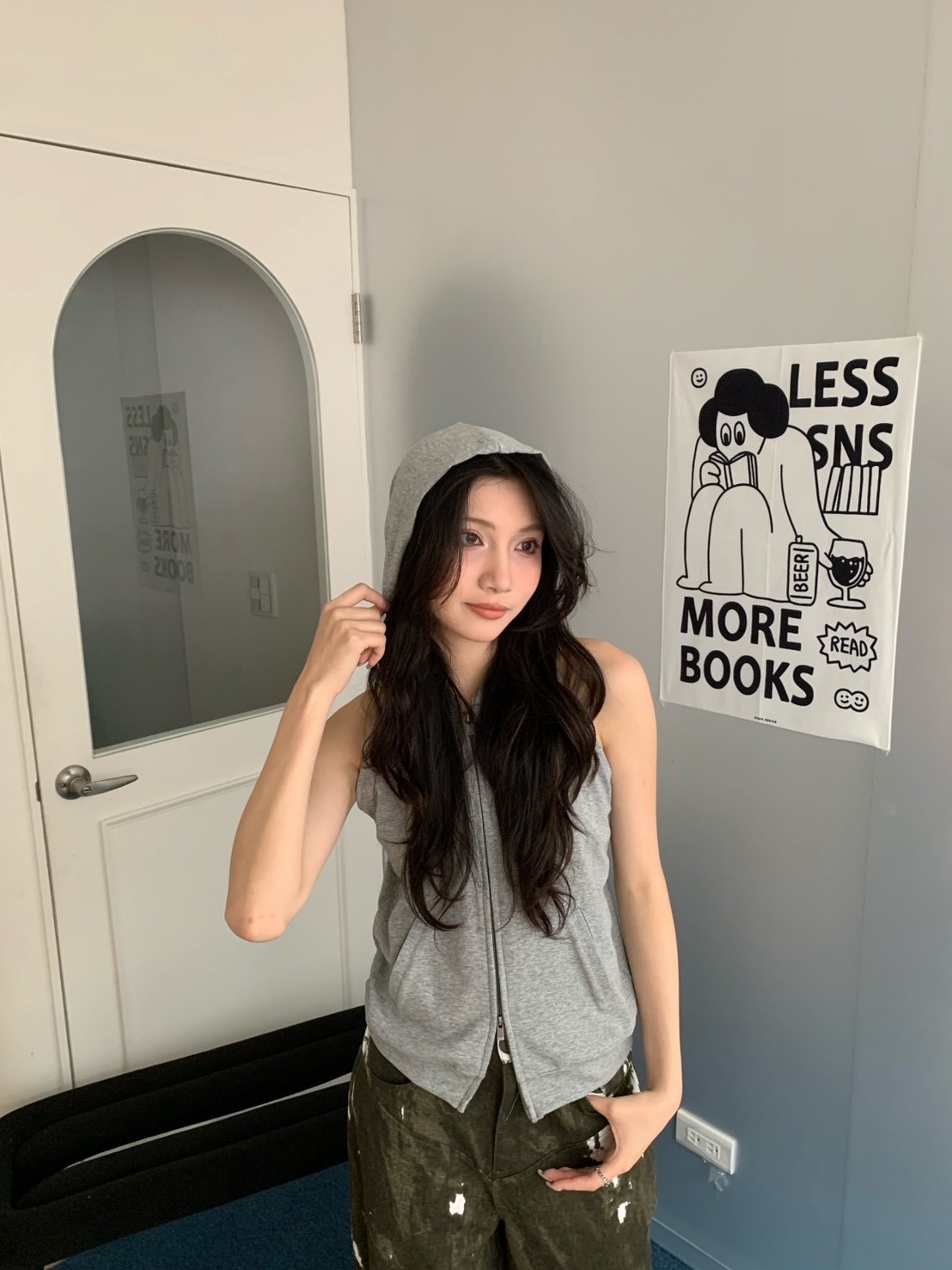 B127辣妹復古無袖連帽背心