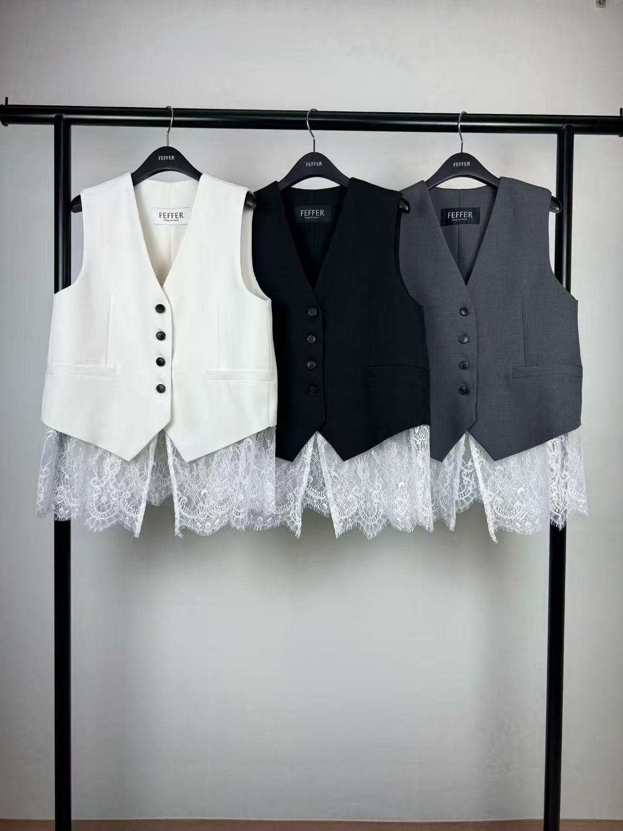 FF6017 拼蕾絲馬甲外套