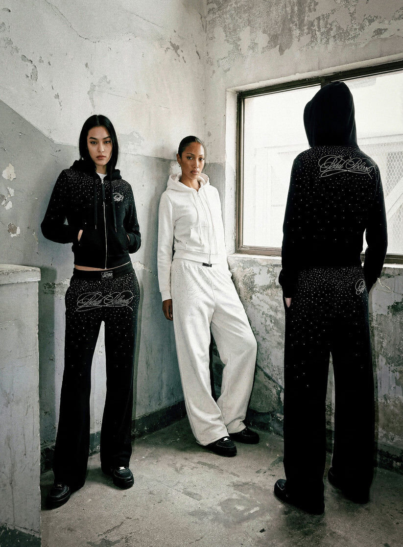 【代購】BADBLOOD 水鑽側條重磅做舊彎曲束口休閒褲 黑 / 灰 w-pts25-122