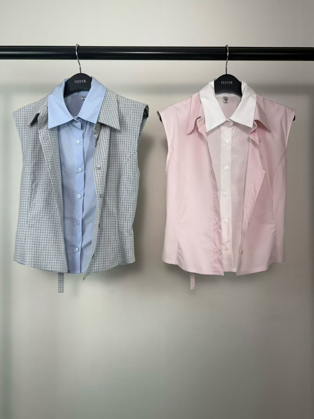 FF6018 假兩件背心襯衫