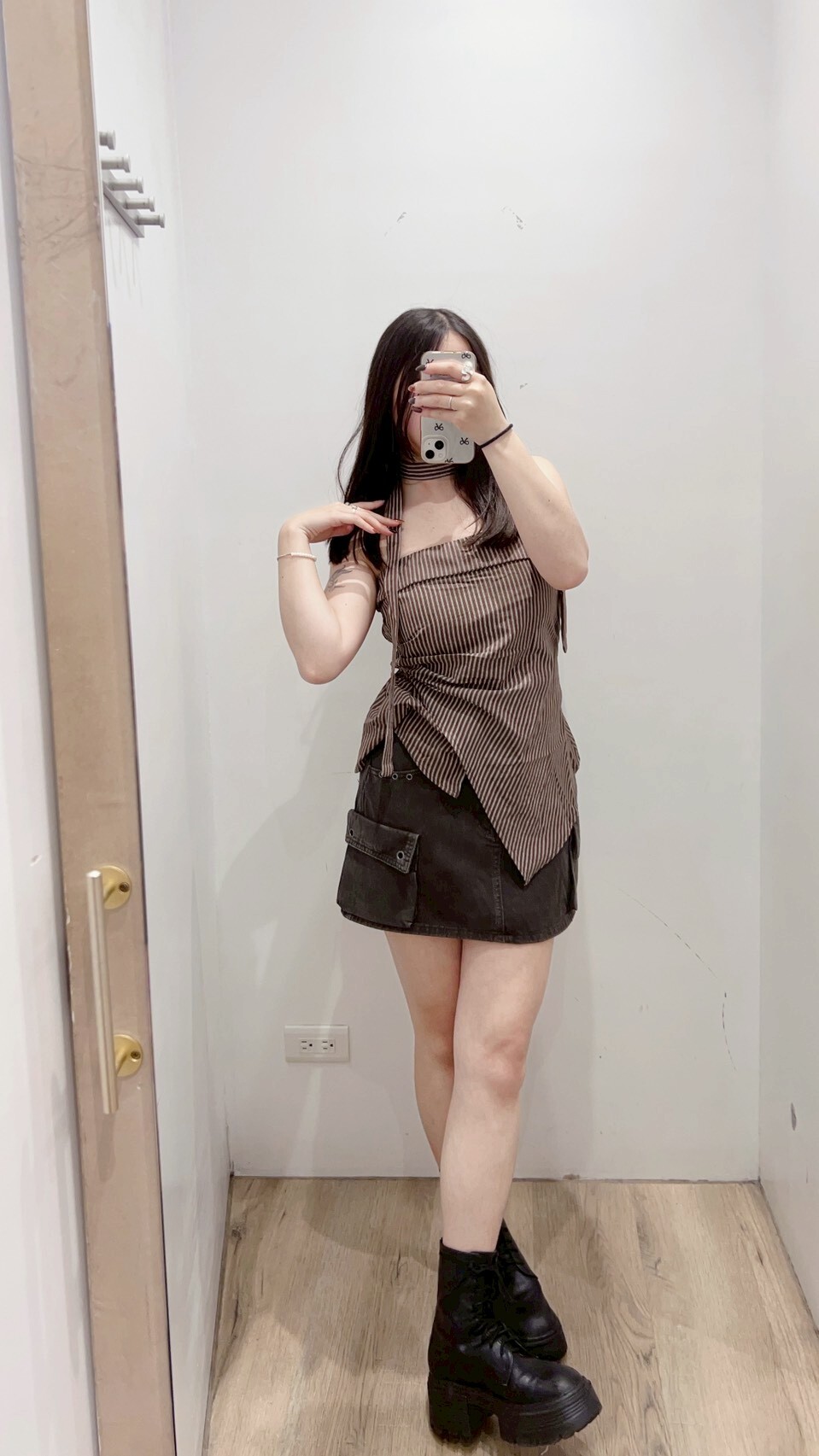 附綁帶條紋下擺不規則平口衣