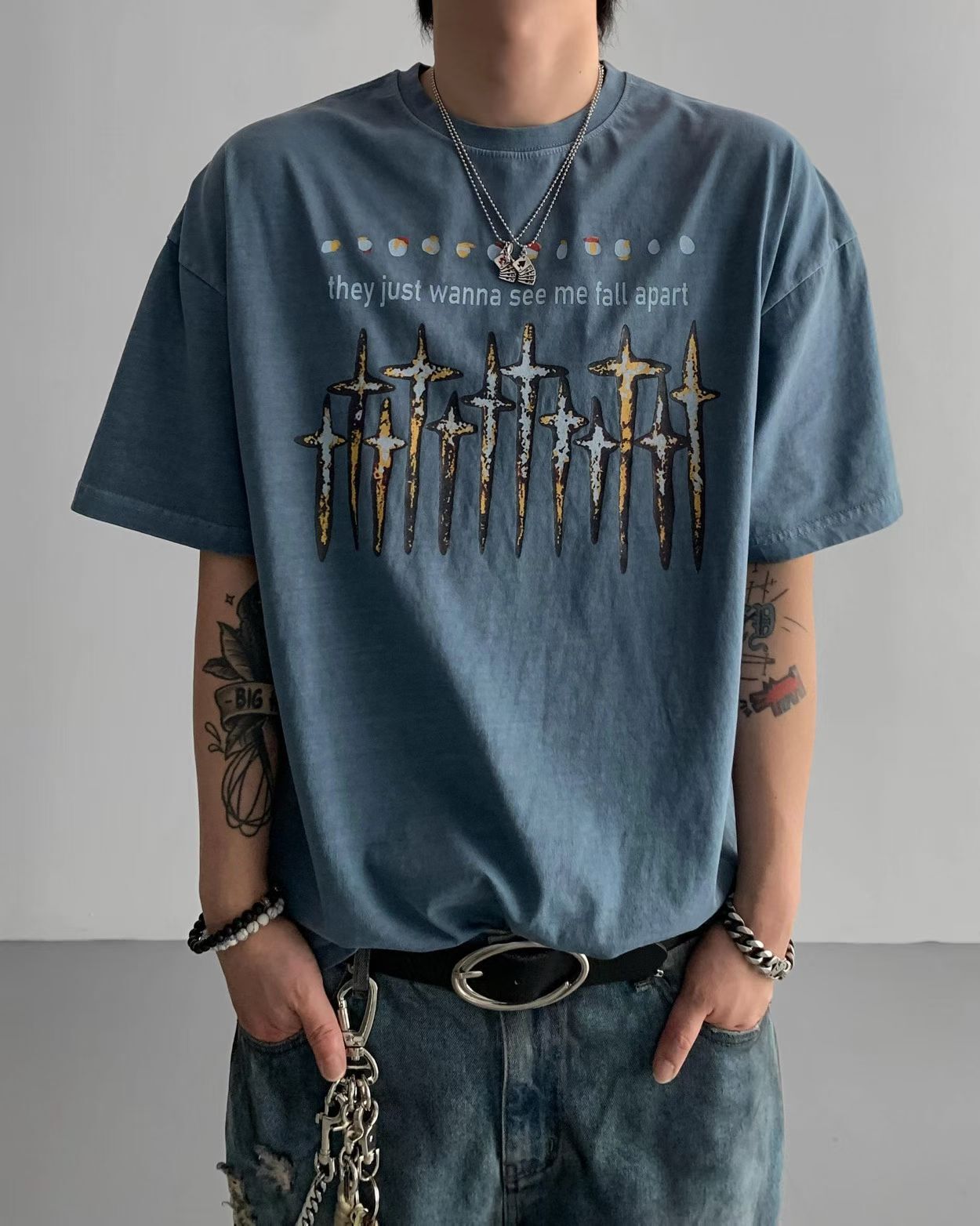 洗水英文字圖案短袖Tee UNUSED-158T