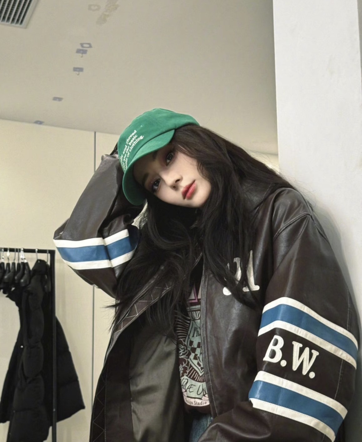 【代購】BADBLOOD 91 迪麗熱巴同款 數字復古皮革賽車棒球外套 w-jkt22-033