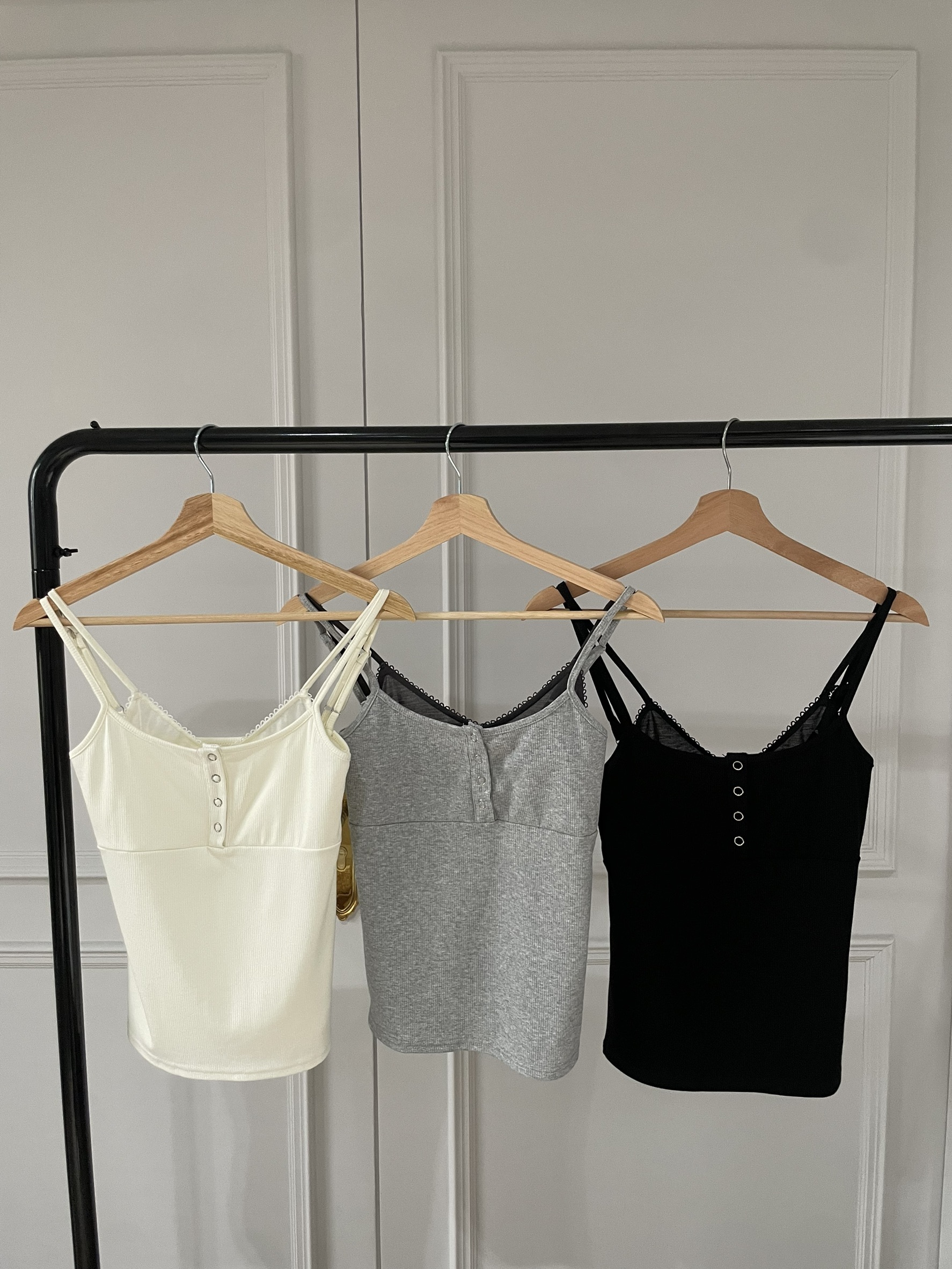 (預購)#AN57 假兩件彈力背心(黑/灰/白)