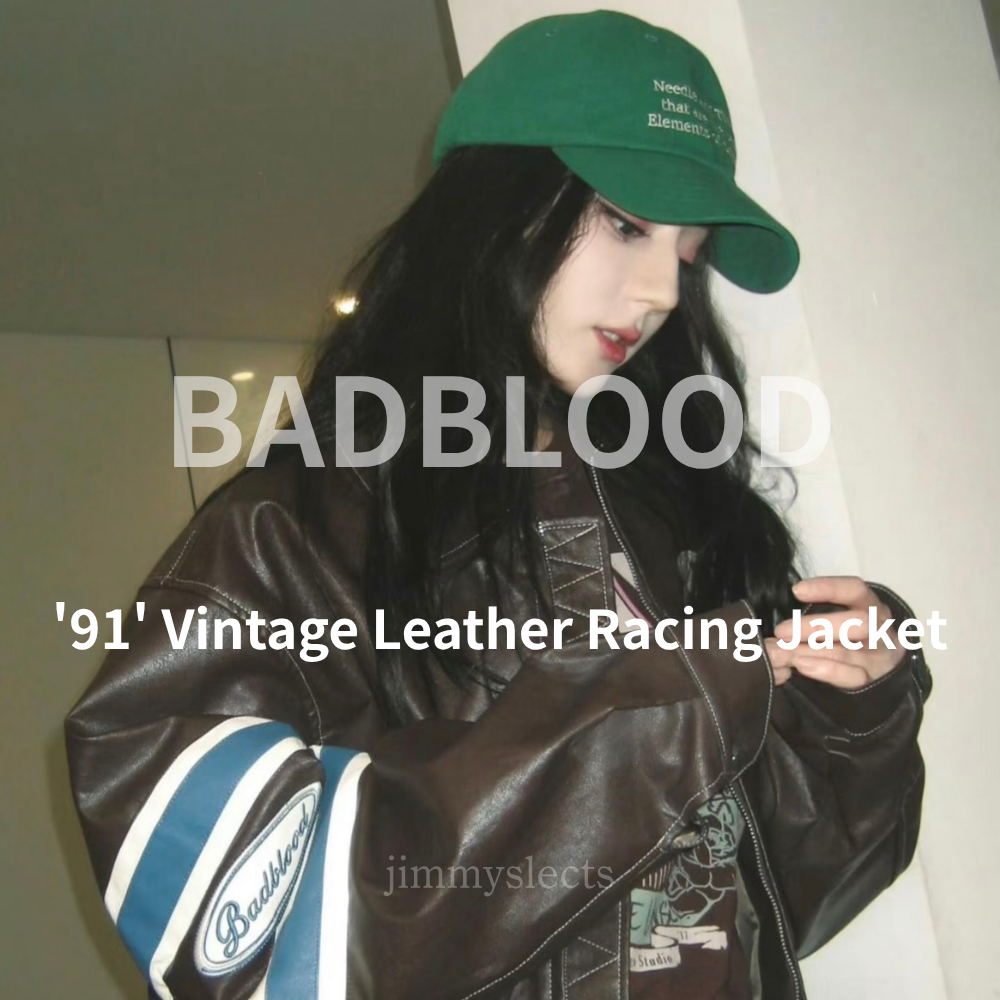 【代購】BADBLOOD 91 迪麗熱巴同款 數字復古皮革賽車棒球外套 w-jkt22-033