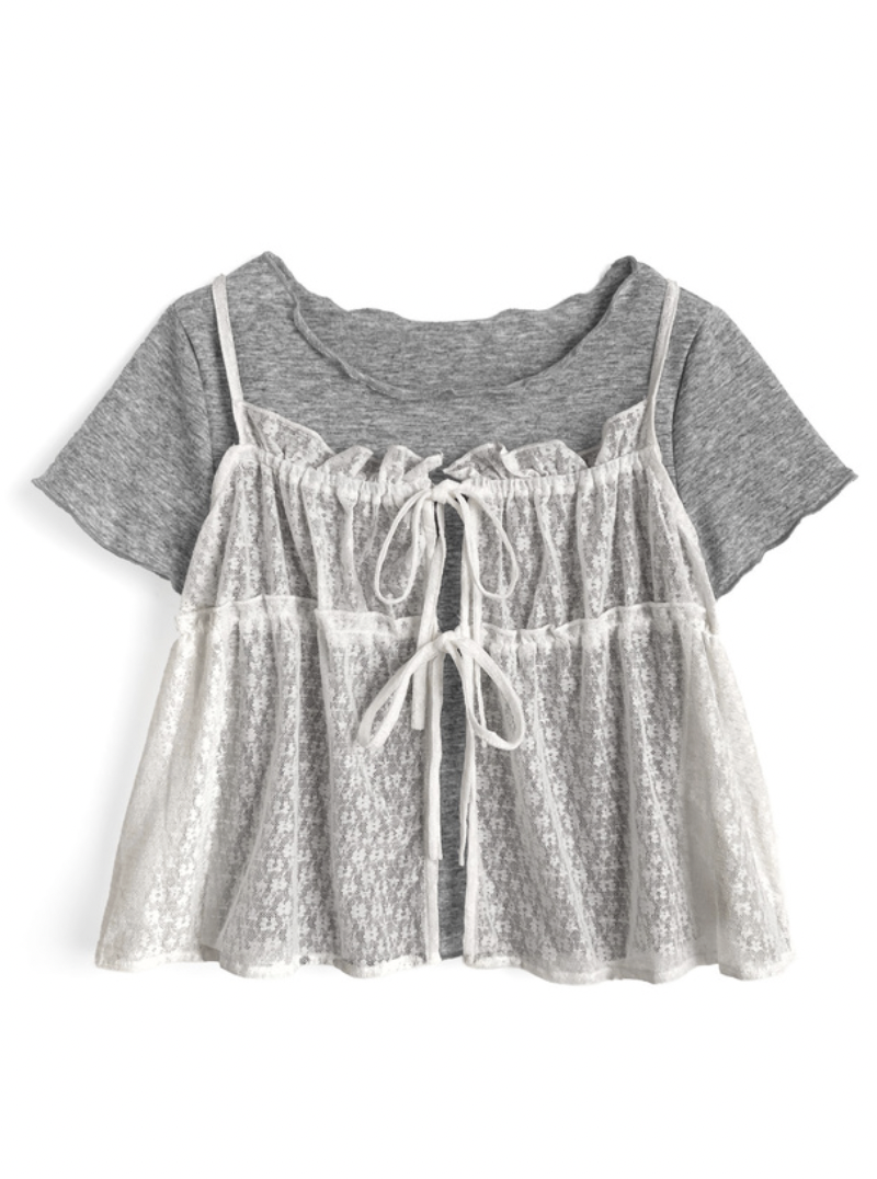 JP1217｜日本直送！少女感木耳邊內搭連蕾絲吊帶 SET 🧁⋆˚꩜｡