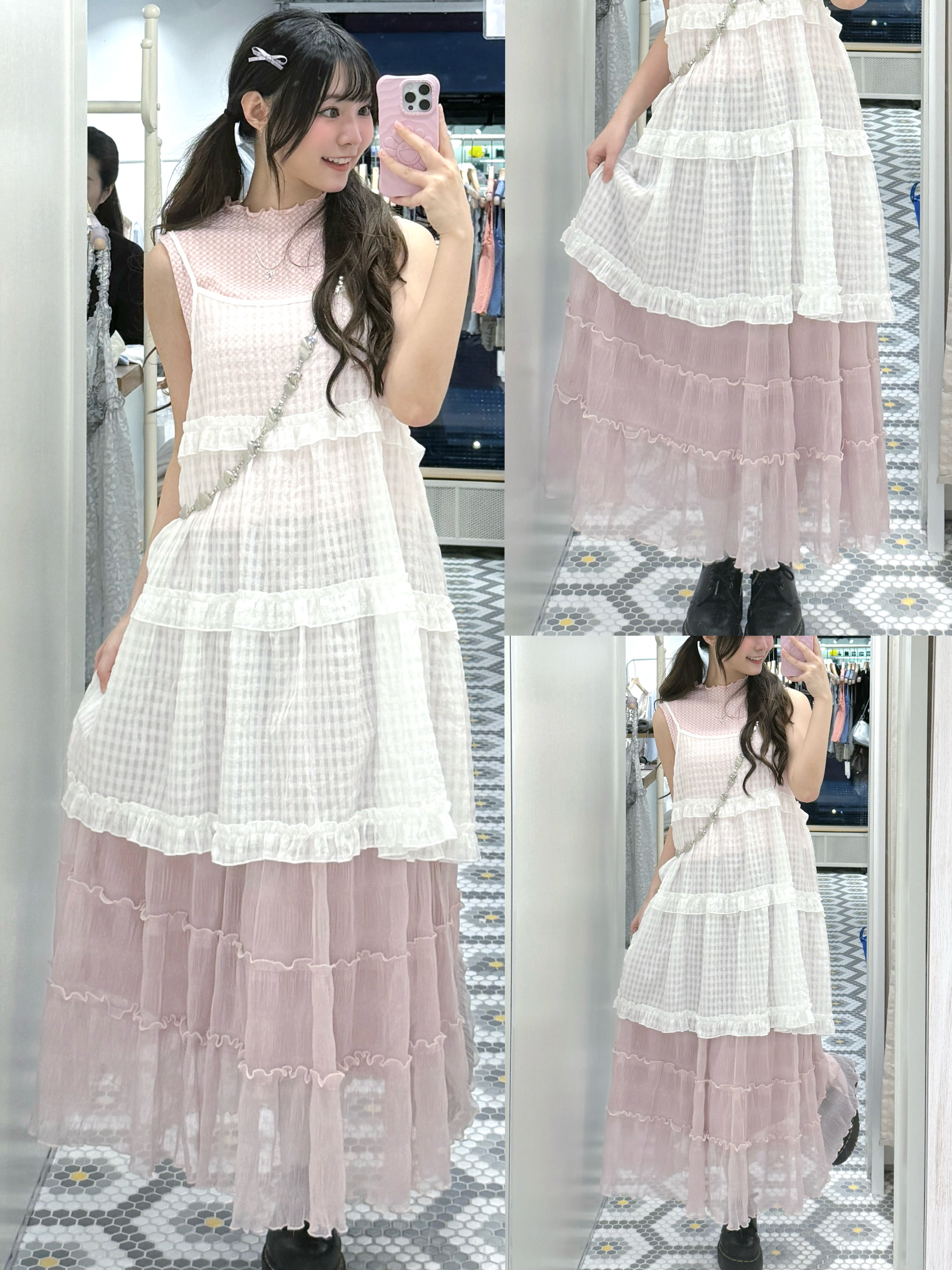 D0557｜6色入*.'✦垂墜感樹直紋ruffle長裙₊˚✩彡