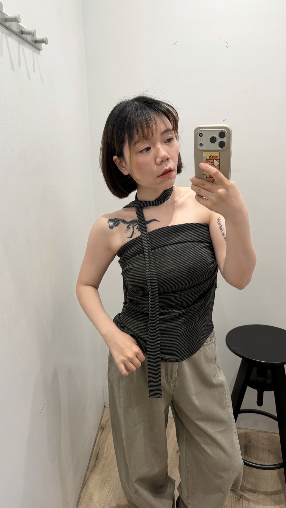 平口條紋綁帶上衣