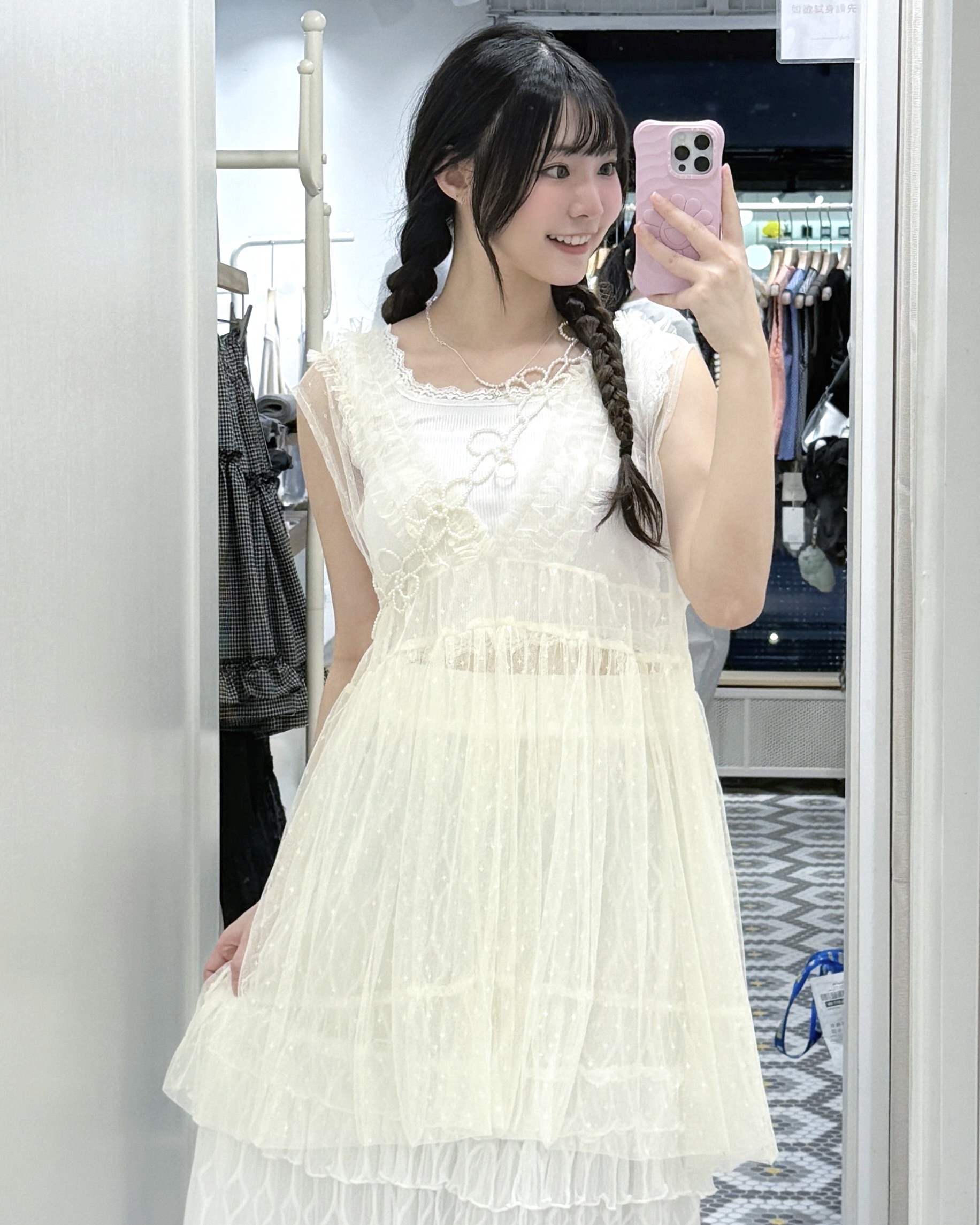 EA1253｜滿天星透明玻璃感ruffle邊外搭₊˚✩⊹