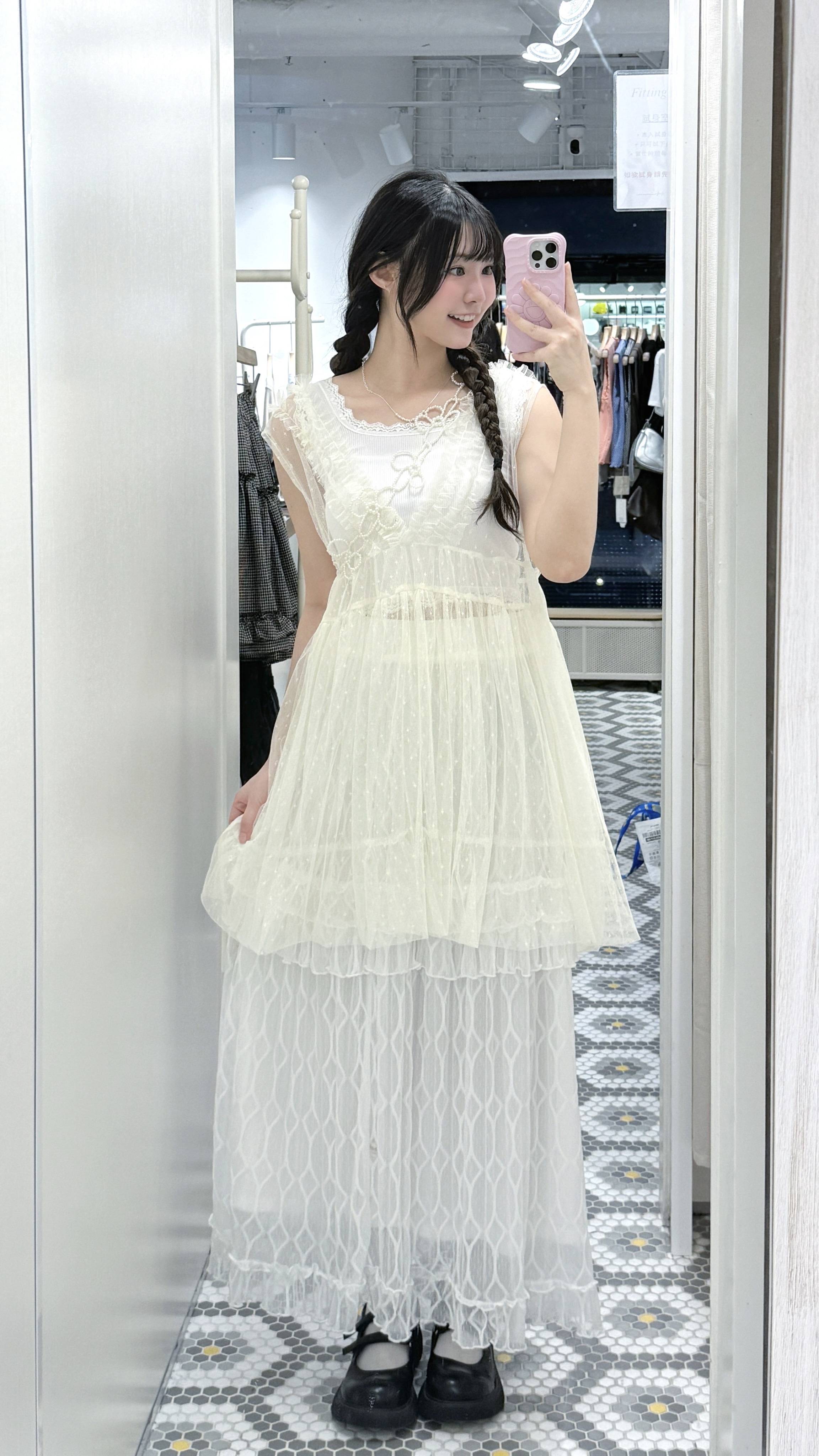 EA1253｜滿天星透明玻璃感ruffle邊外搭₊˚✩⊹