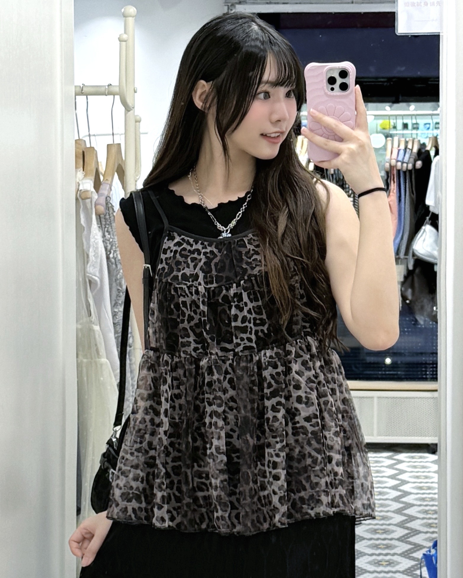 V0188｜甜酷豹紋透明吊帶可調節吊帶ops⊹˚ ༘⋆✿