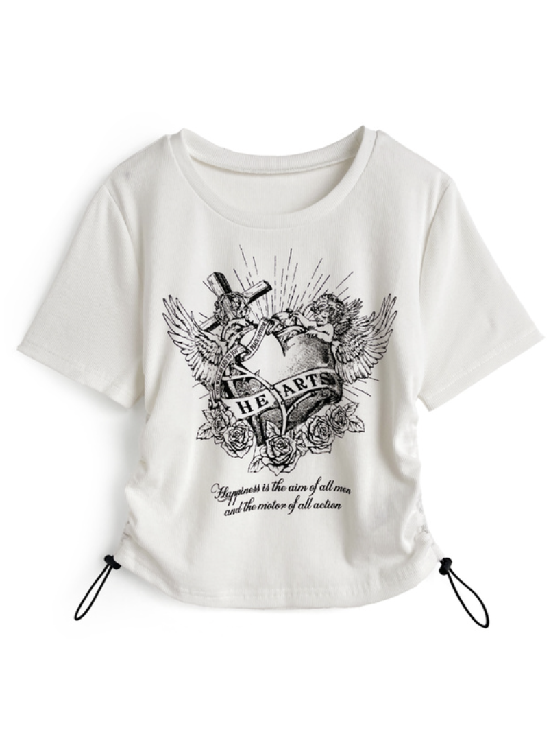 JP1222｜日本直送！ 歐美感復古心心玫瑰印花束繩上衣 ִֶָ ࣪˖ ִִֶֶָ🥀་༘