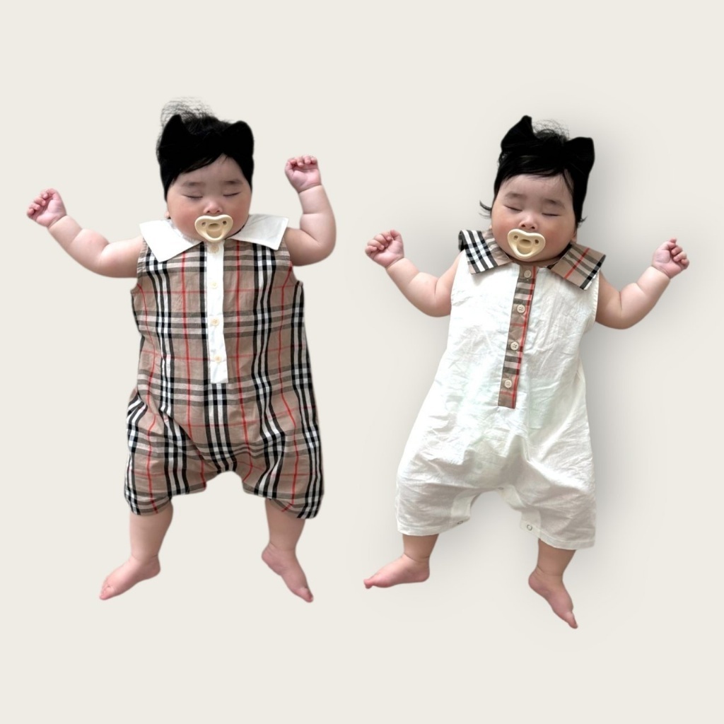 正韓夏Moran 嫩嬰英式格紋學院感連身衣