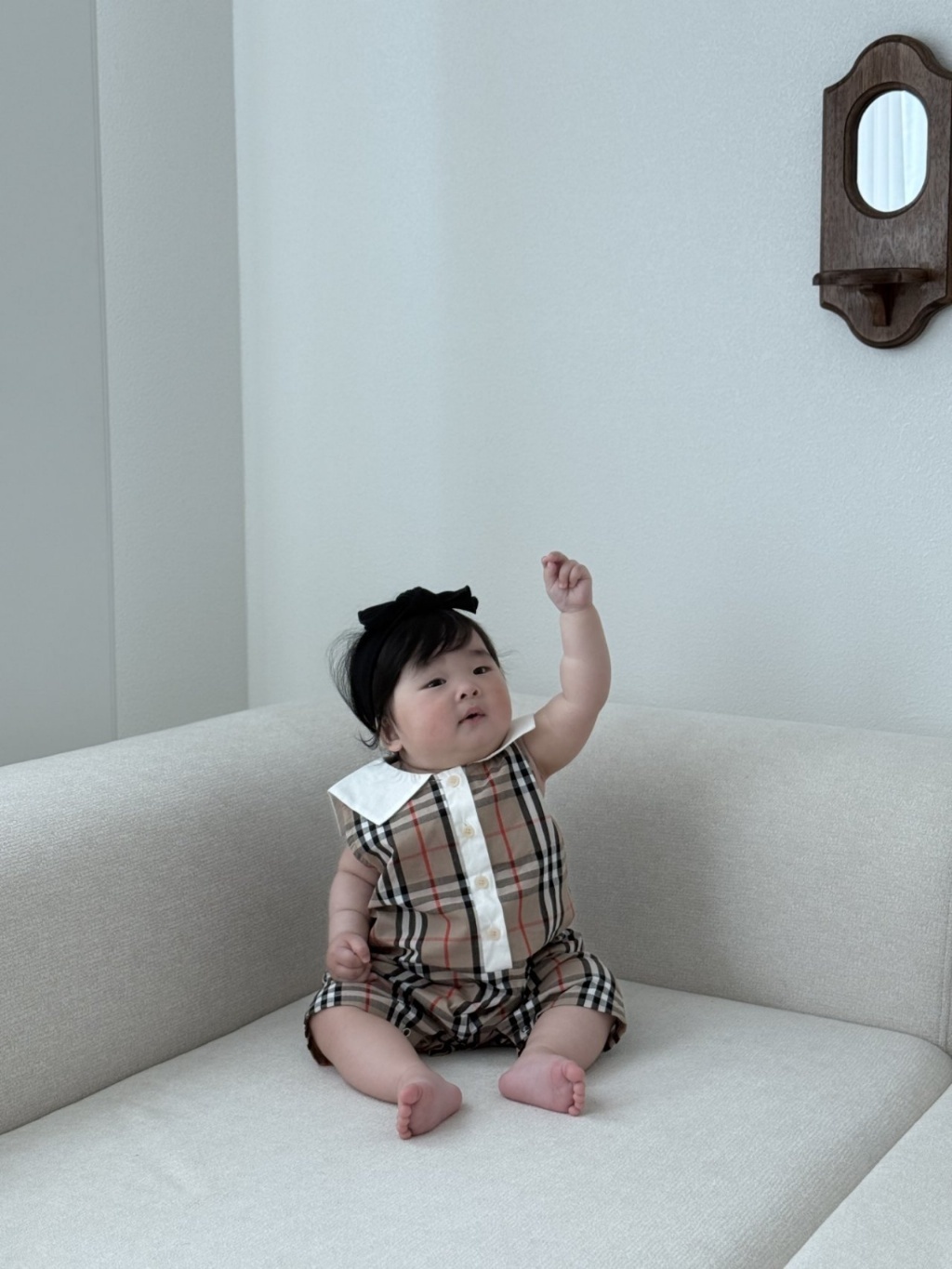 正韓夏Moran 嫩嬰英式格紋學院感連身衣