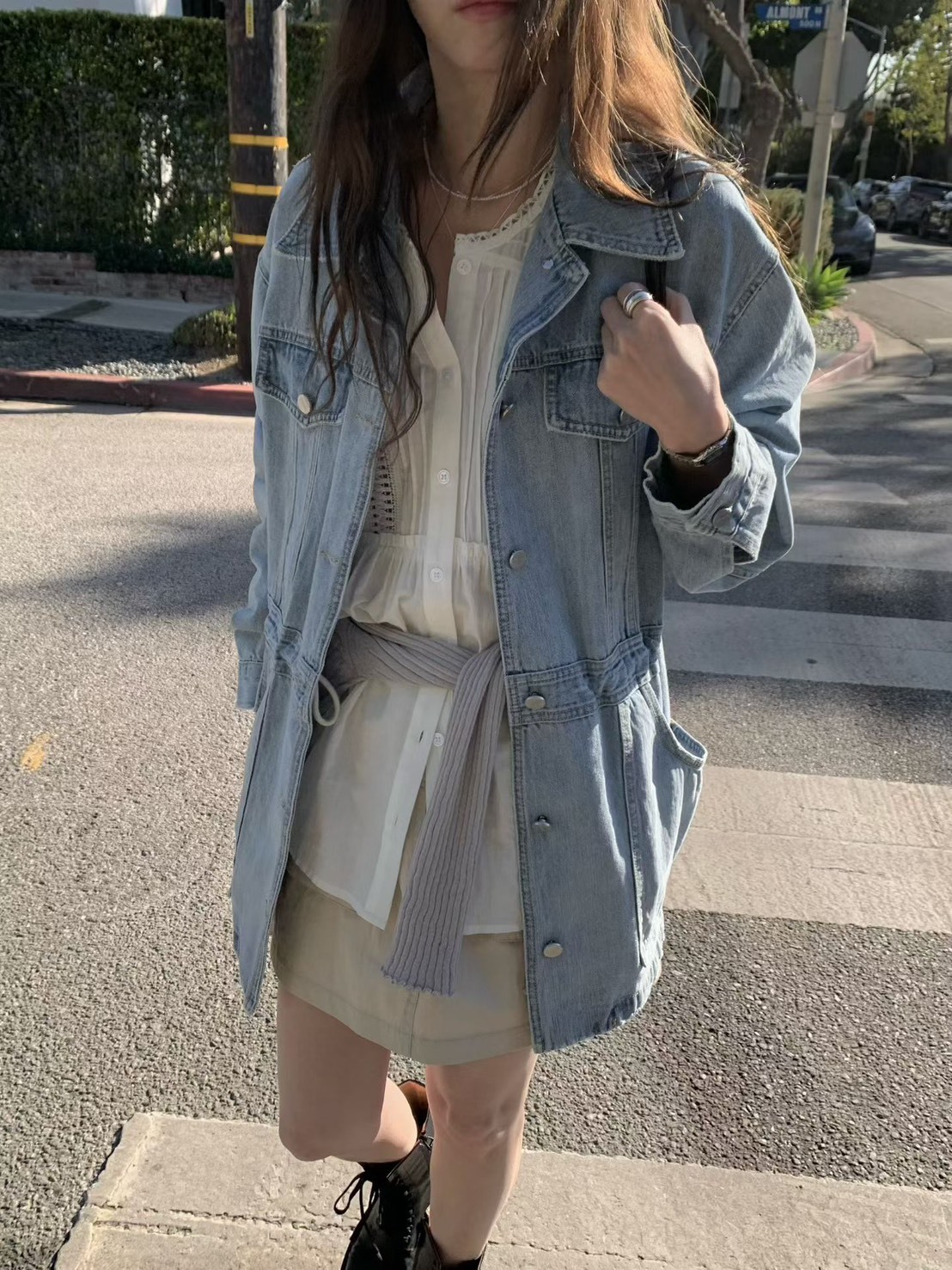 牛仔長版口袋夾克