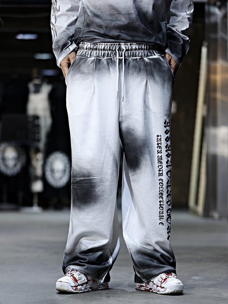 髒洗哥德字母十字架寬褲