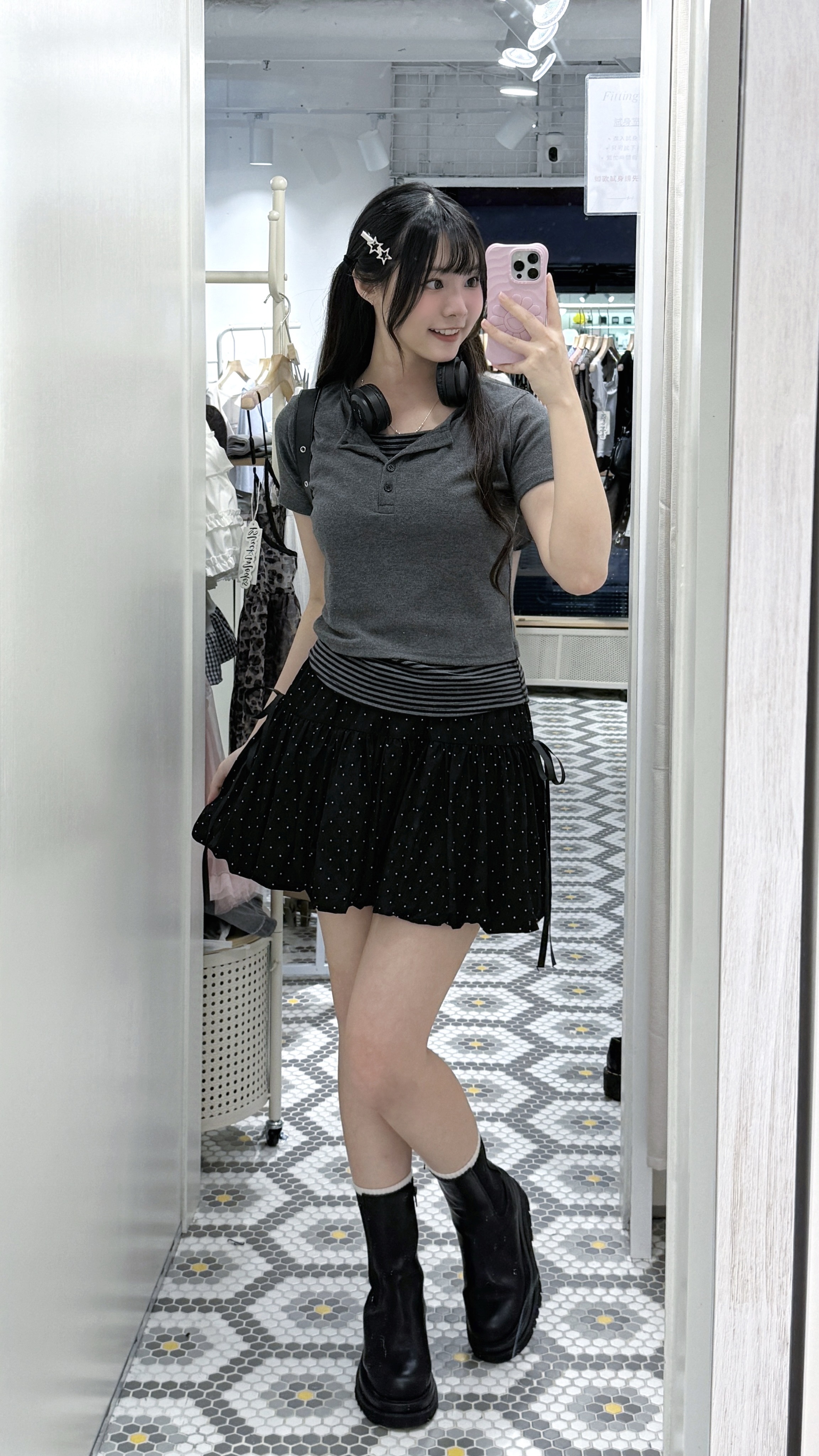 D0541｜韓系少女感波點蝴蝶結泡泡短裙🫧⋆｡˚