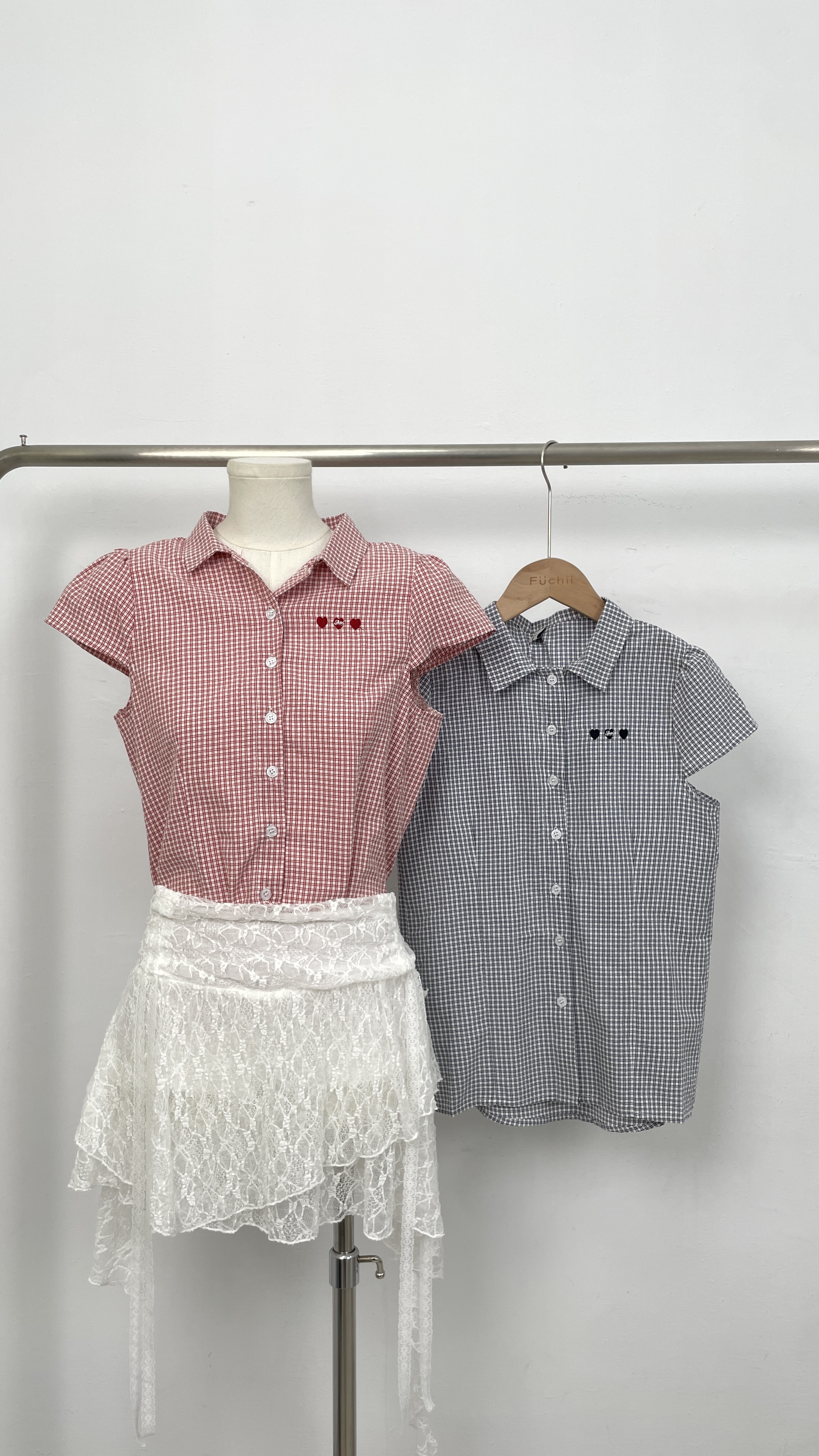 B75夏日格紋排扣修身襯衫