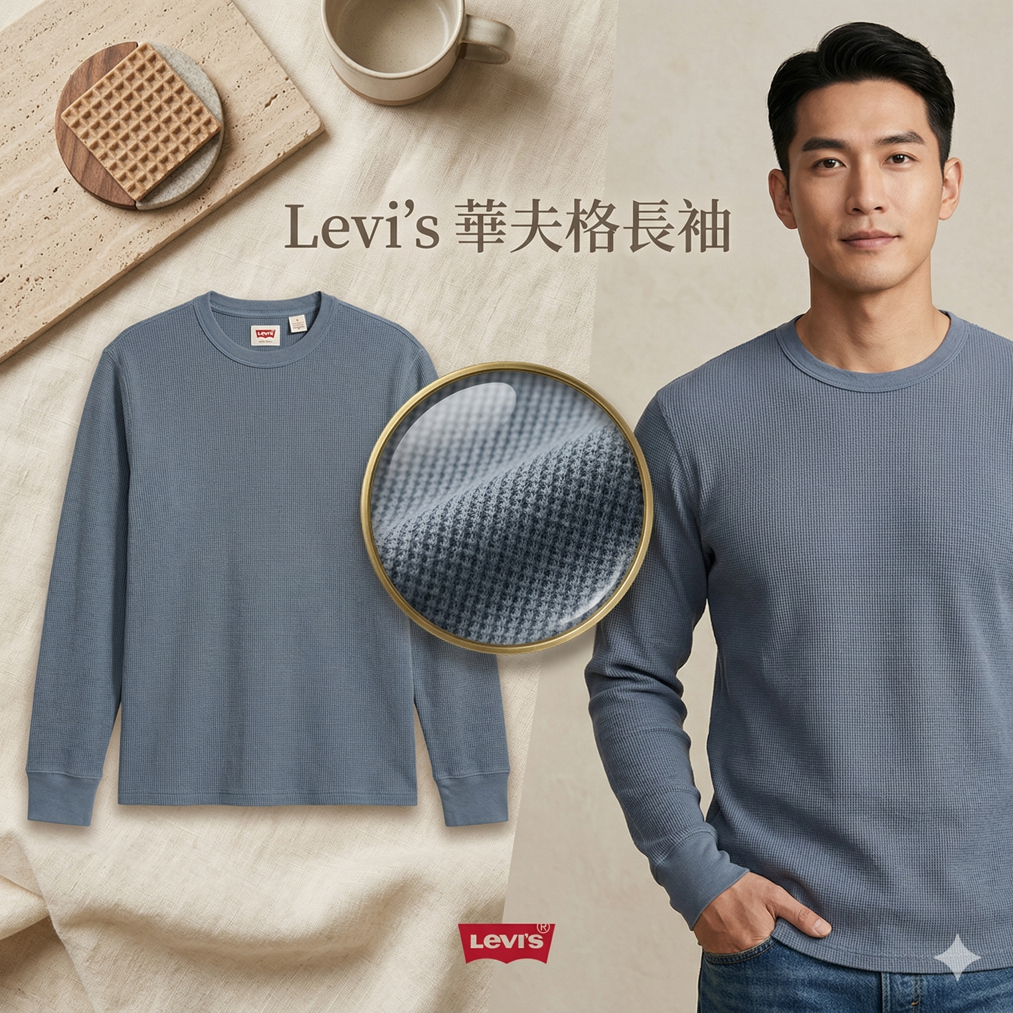 【預購】H040858  Levi's 男裝華夫格長袖
