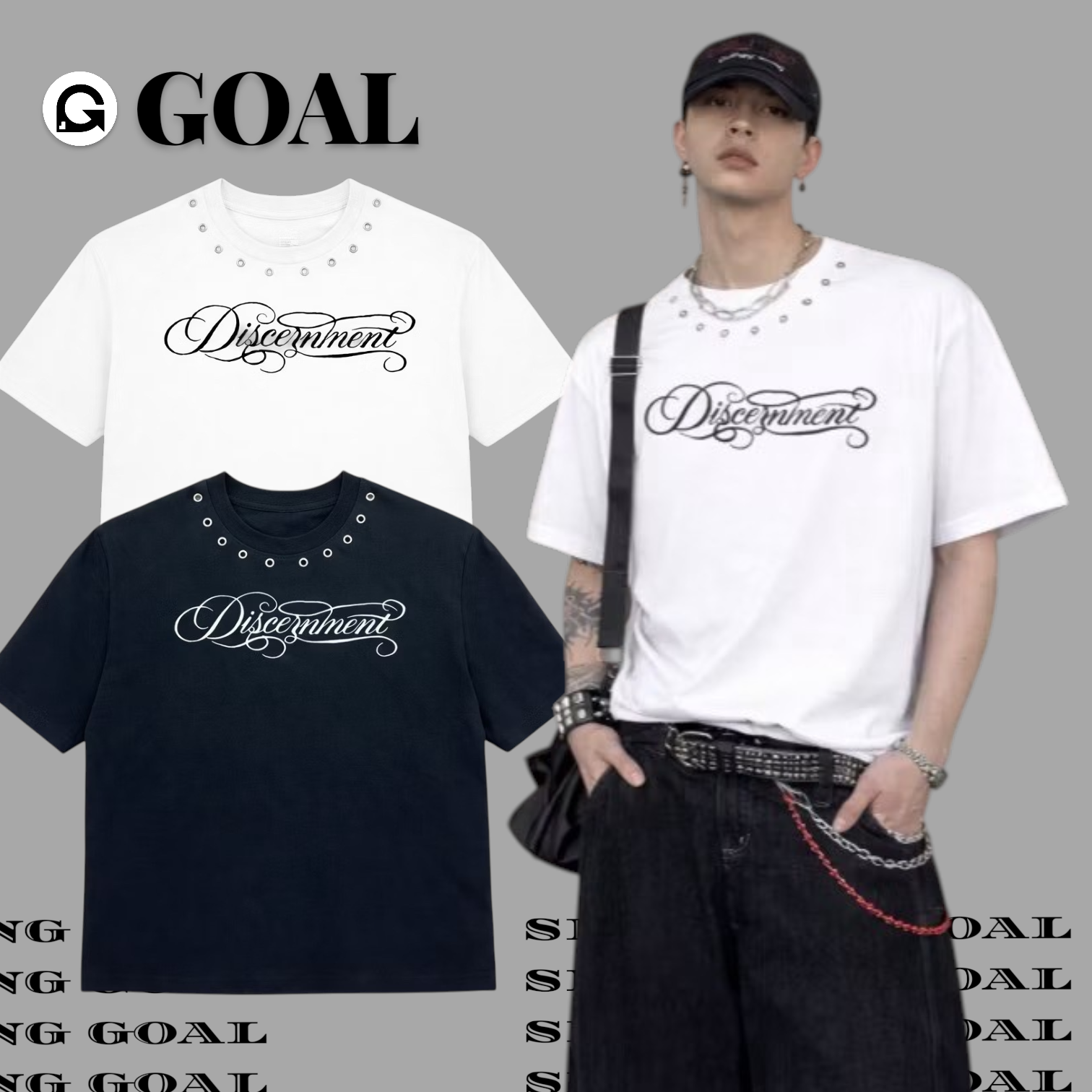 (GOAL) DCM 氣眼 鉚釘 草寫字體 BOXY 短寬版型 短T