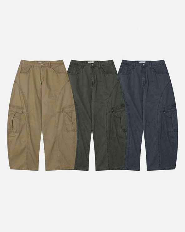 洗水淨色可束腳工裝鬆身褲 Weather-006P