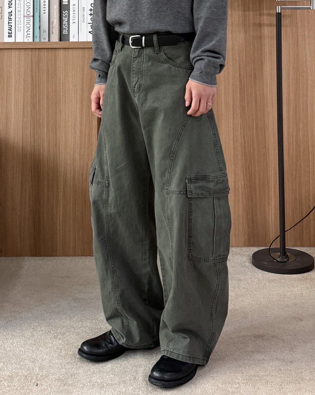 洗水淨色可束腳工裝鬆身褲 Weather-006P