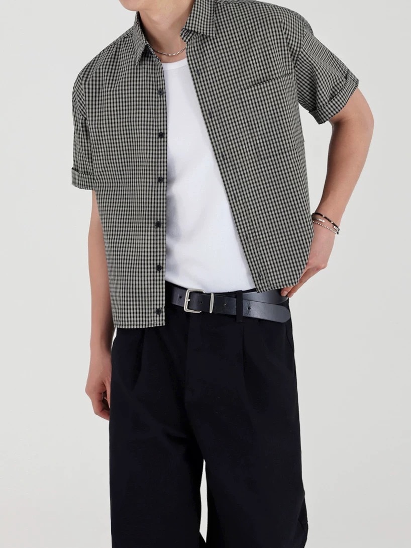 SIMPLEACTION 小香風格紋短袖襯衫