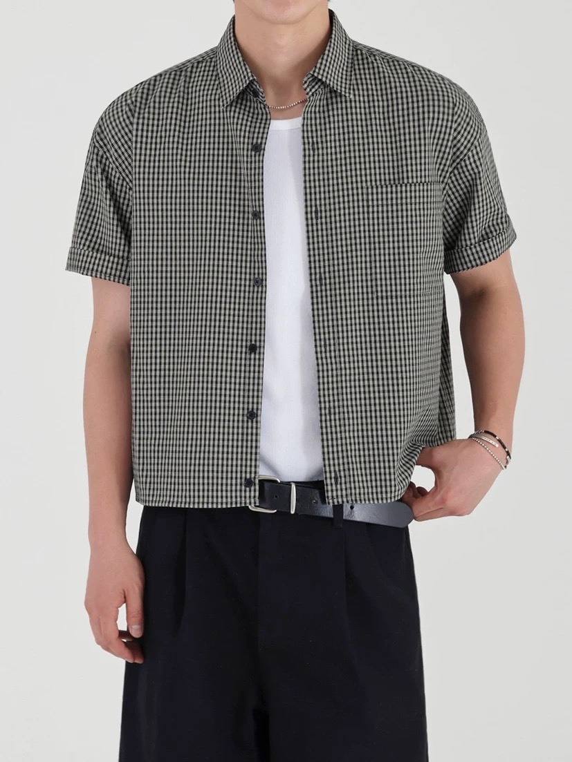 SIMPLEACTION 小香風格紋短袖襯衫