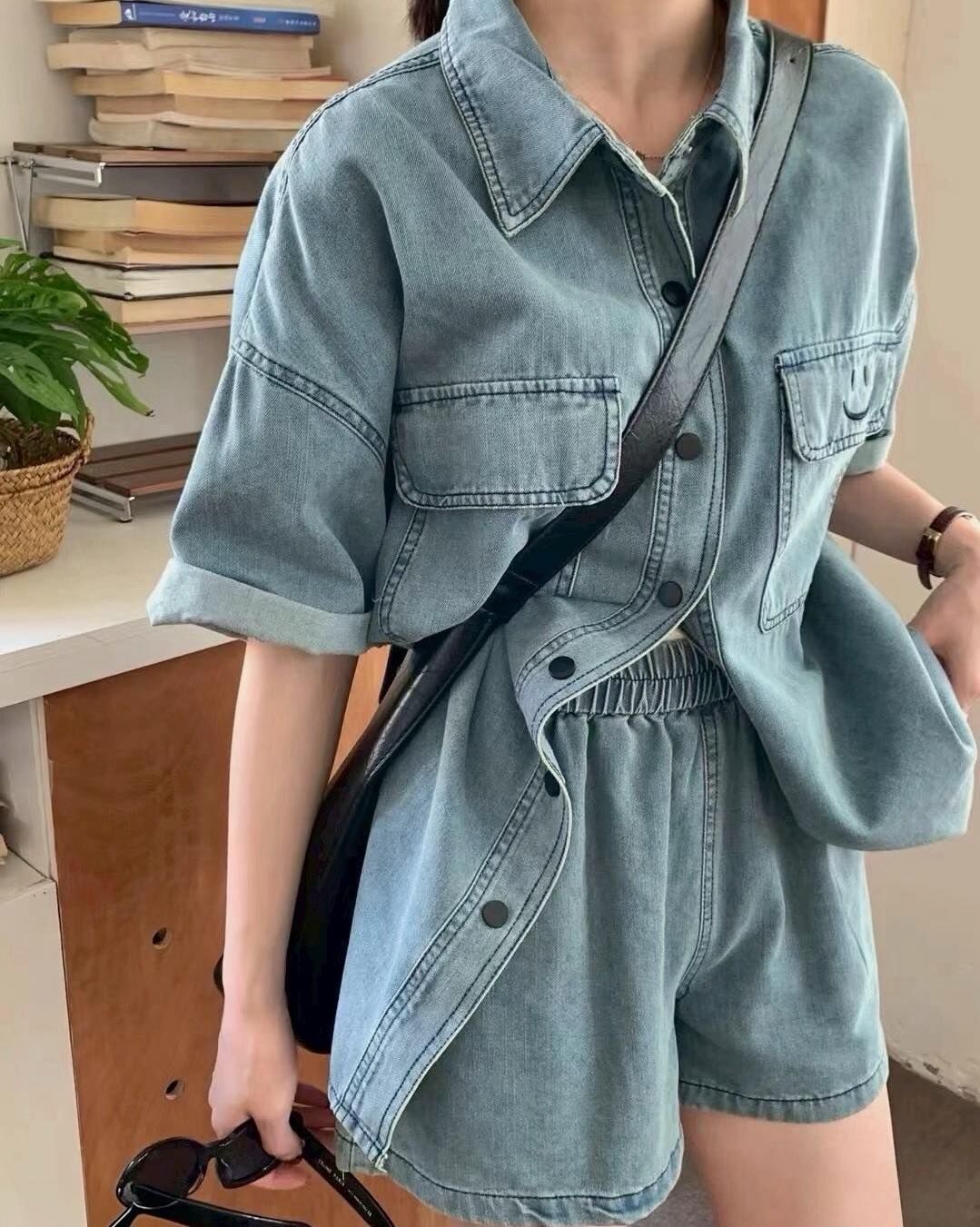 【遮肉又百搭口袋微笑水洗牛仔套裝組】（現貨）