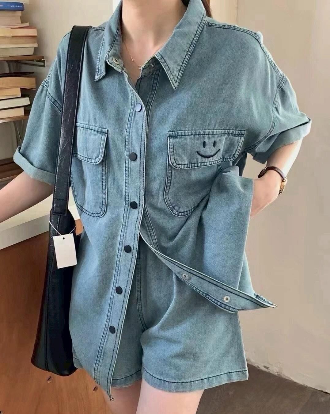 【遮肉又百搭口袋微笑水洗牛仔套裝組】（現貨）