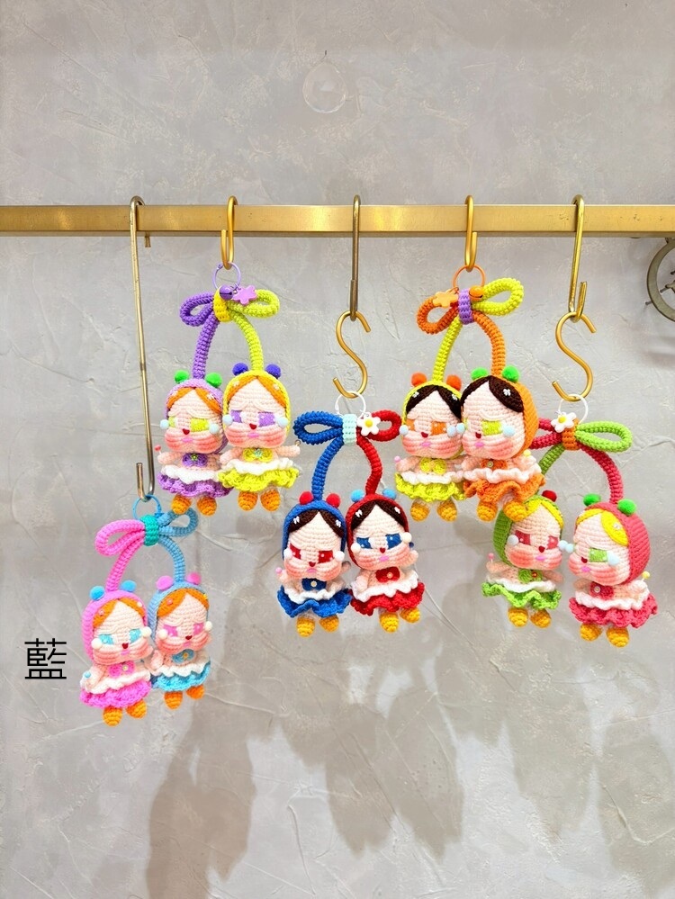 『藍』撞色櫻桃眼淚哭娃吊飾-2號