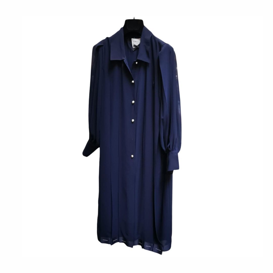 1EA0408-123 [EDWARD ACHOUR] Pleated Button-Down Midi Dress Navy #100409/1027 (EU)