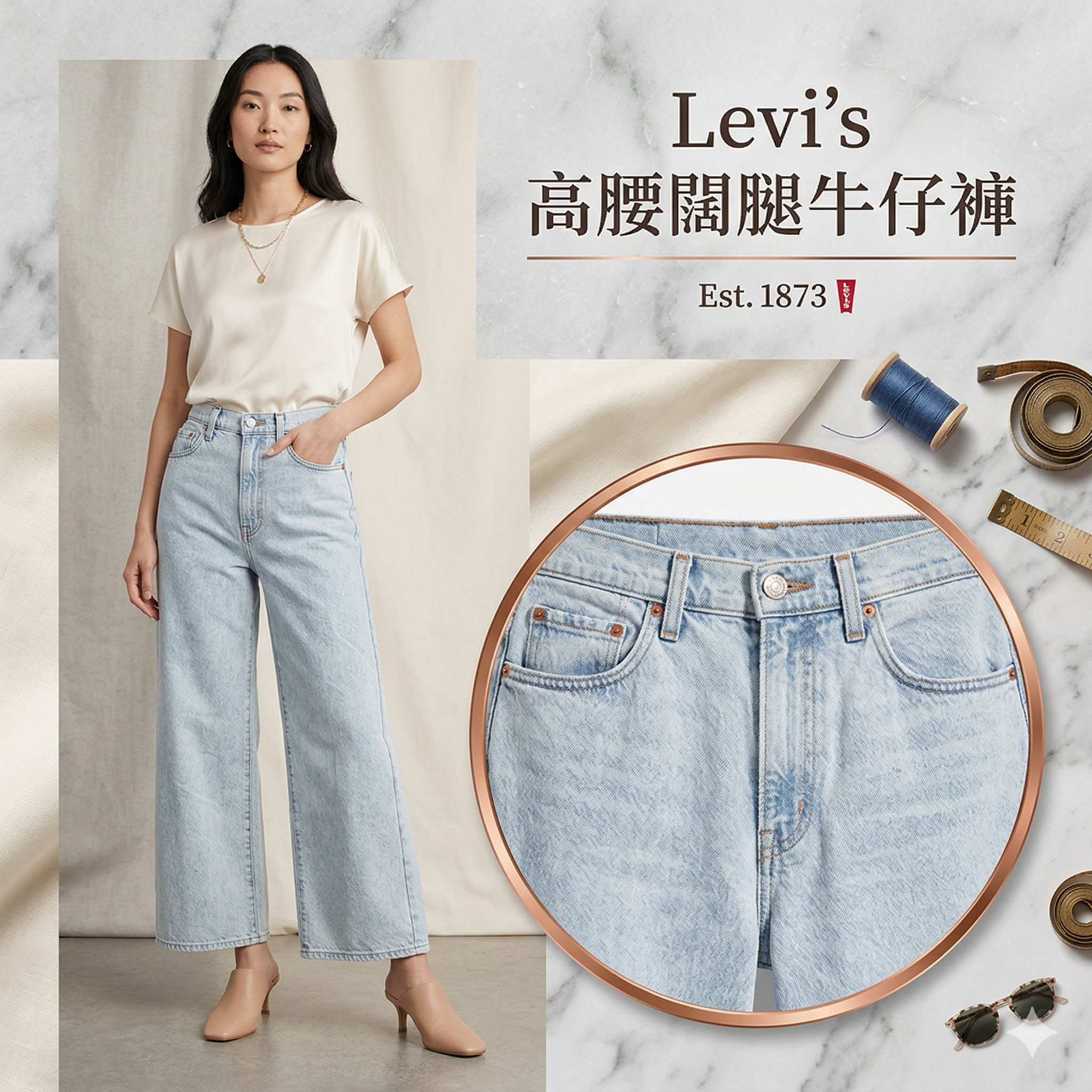 【預購】H040878 Levi's 高腰闊腿牛仔褲
