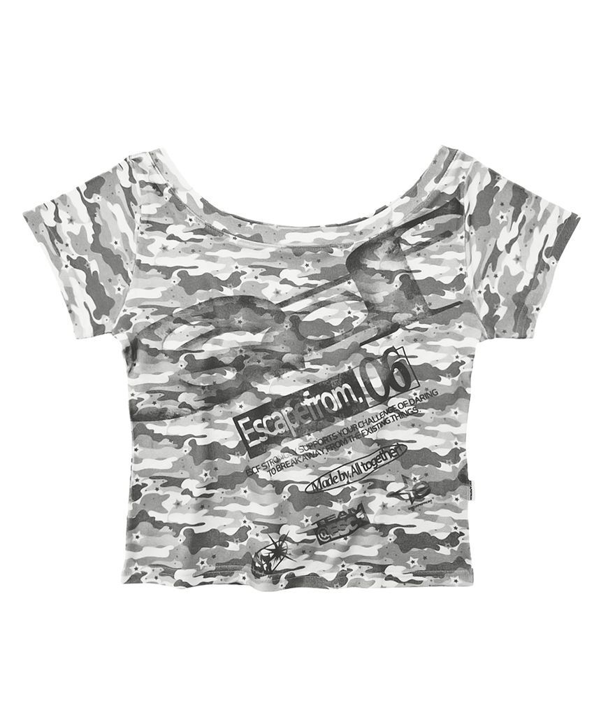 ESCAPEFROM 星形迷彩 ESCF 拼貼滿版單肩短袖T恤 灰色 E261OST