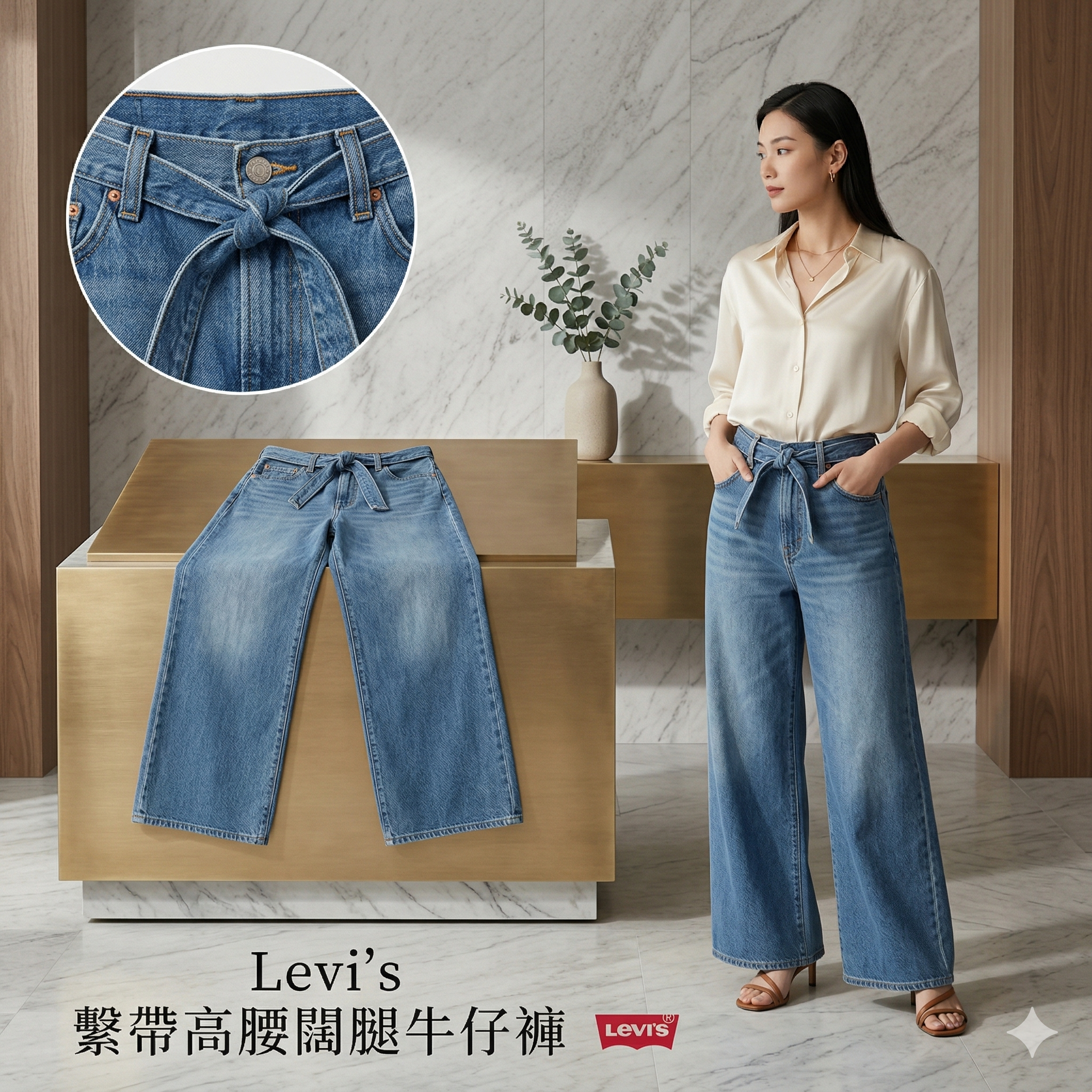 【預購】H040877 Levi's 女裝繫帶高腰闊腿牛仔褲