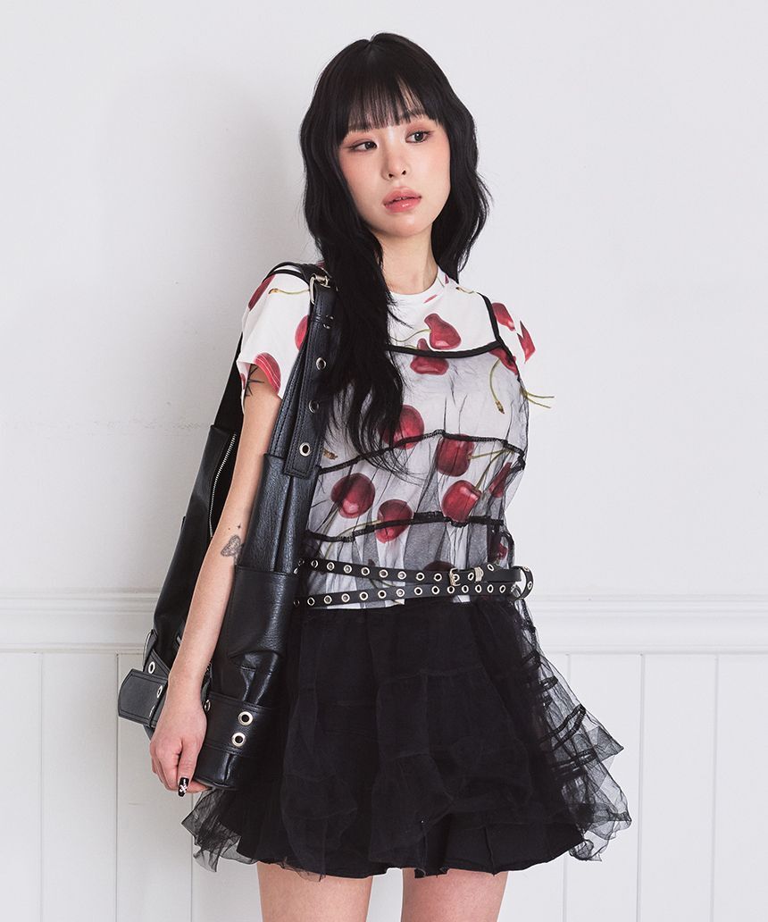 ESCAPEFROM 櫻桃滿版印花修身短袖T恤 象牙白 E261STS