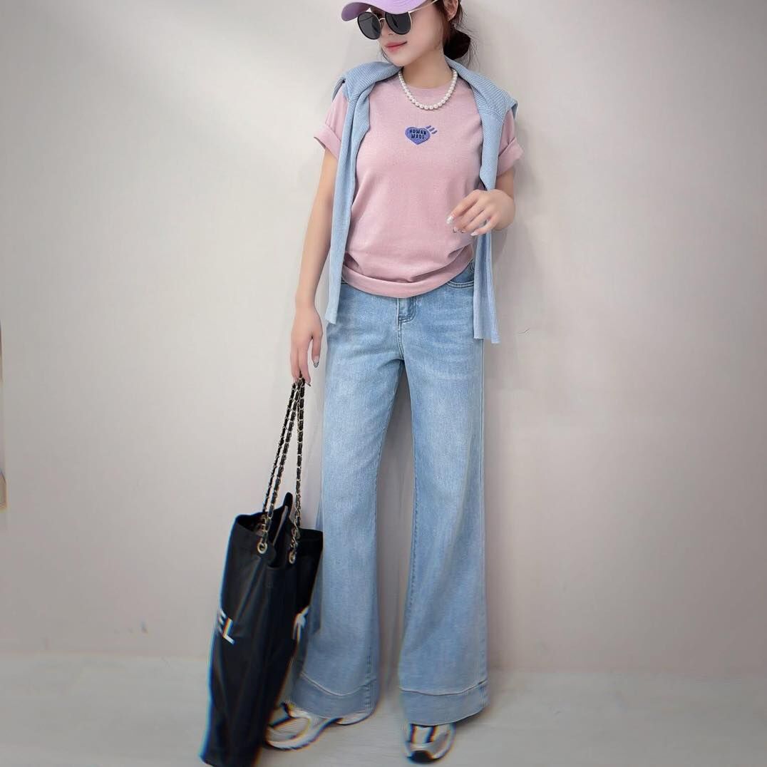 【長腿姐姐比備雙扣剪裁牛仔寬褲】（現貨）