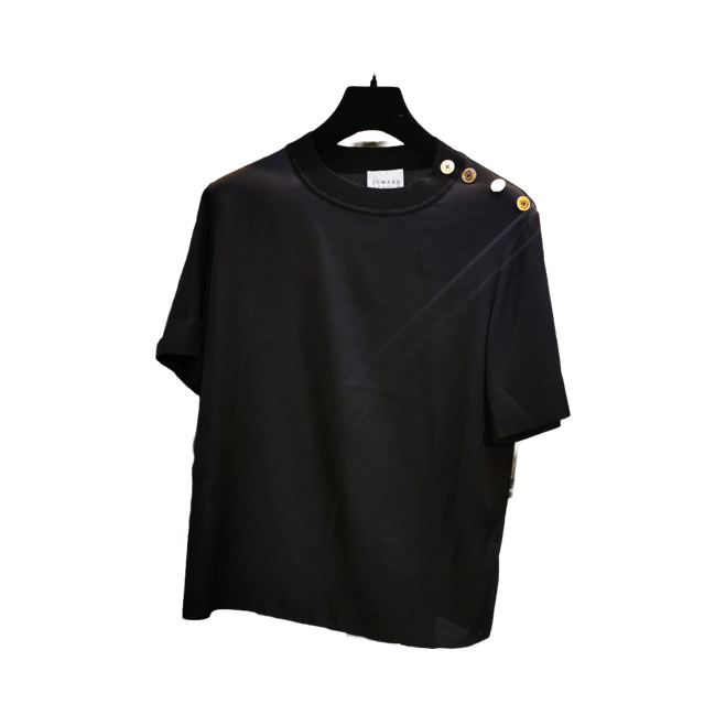 1EA0408-033 [EDWARD ACHOUR] Silk Shoulder Button Knit Top Black #100711/1041 (EU)