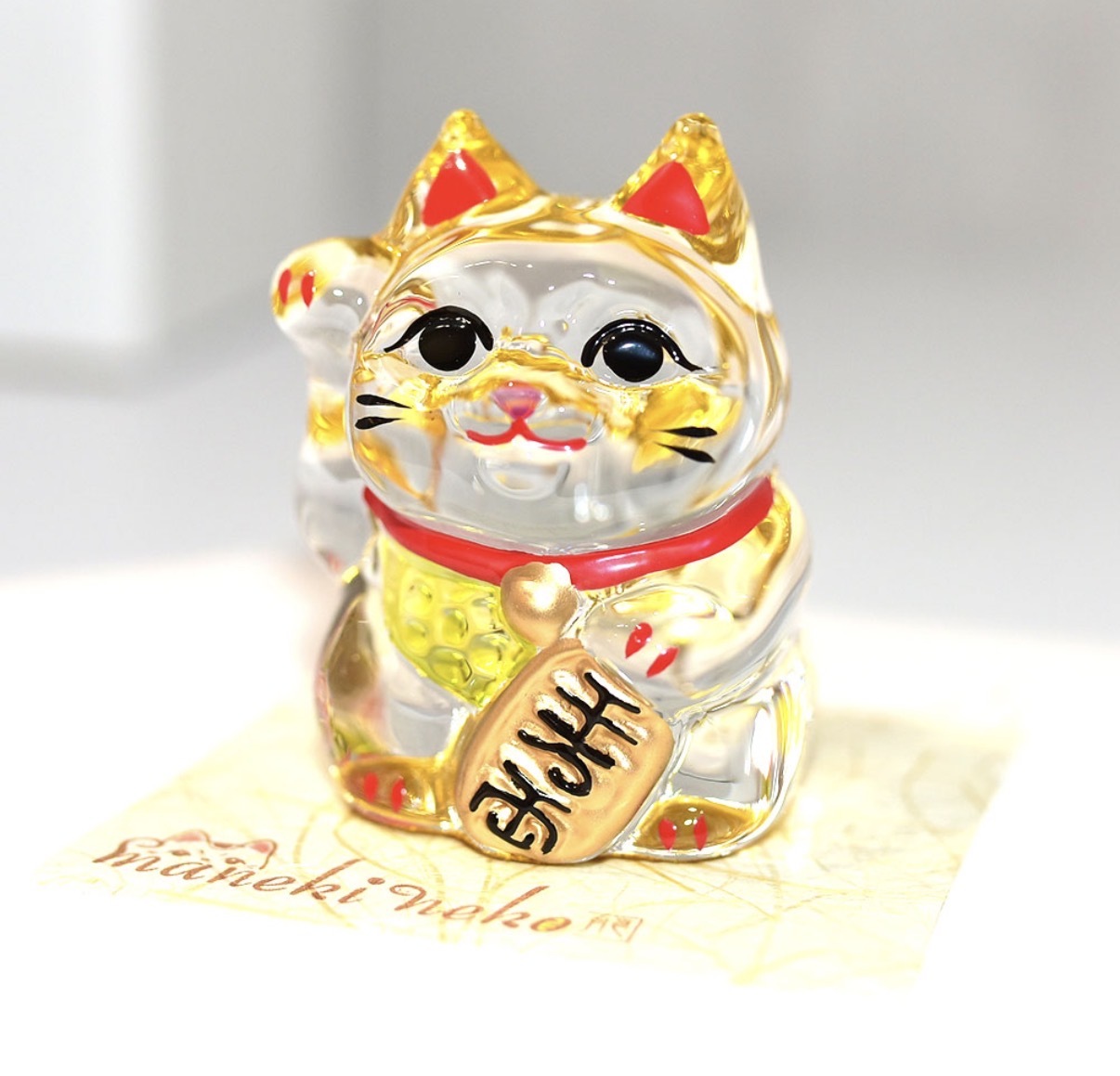 【起緣物】JP 透明水晶經典招財貓 金運 49-587 TK260408