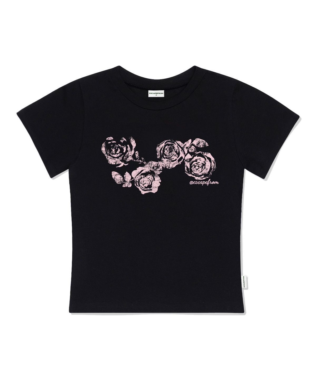 ESCAPEFROM 臥玫瑰印花修身短袖T恤 黑色 E261STS