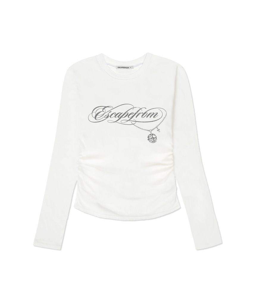 ESCAPEFROM 鏈條印花修身抽褶長袖上衣 E252SSL