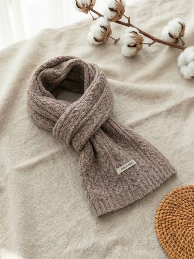 自然慵懶混色麻花針織圍巾