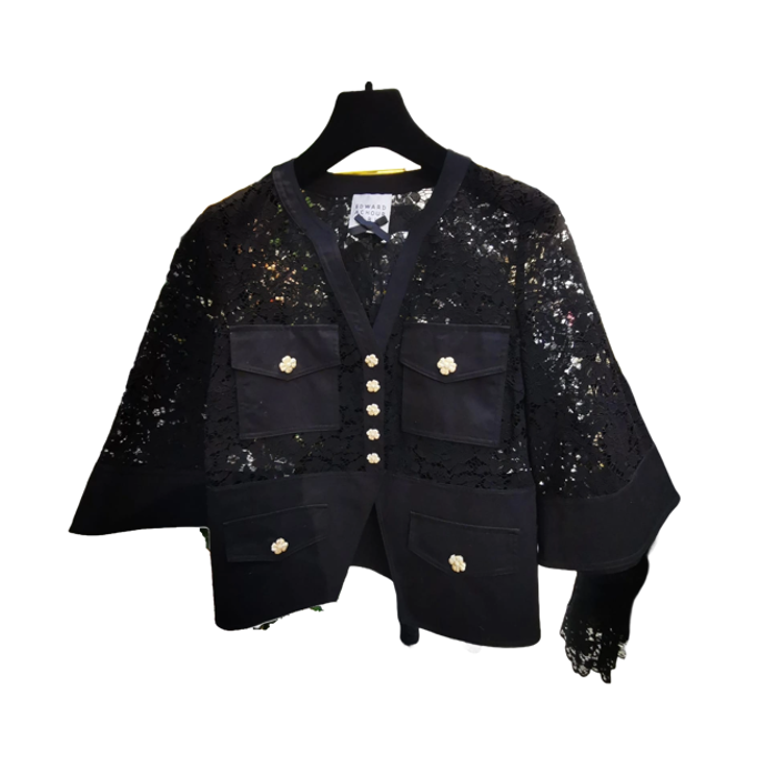 1EA0408-027 [EDWARD ACHOUR] Sheer Lace Mixed-Media Jacket Black #100131/1043 (EU)